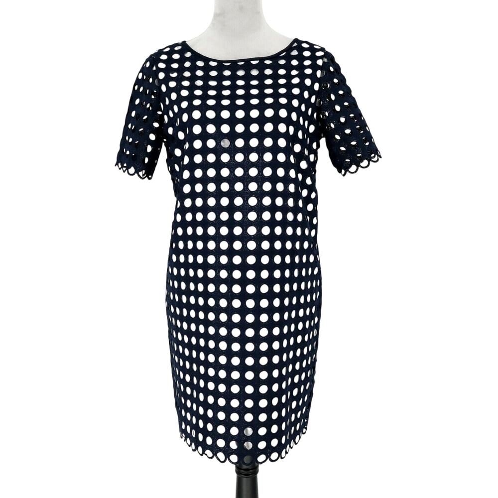 Catherine Malandrino Dress Womens 4 Navy Blue White Lining Shift Office Career